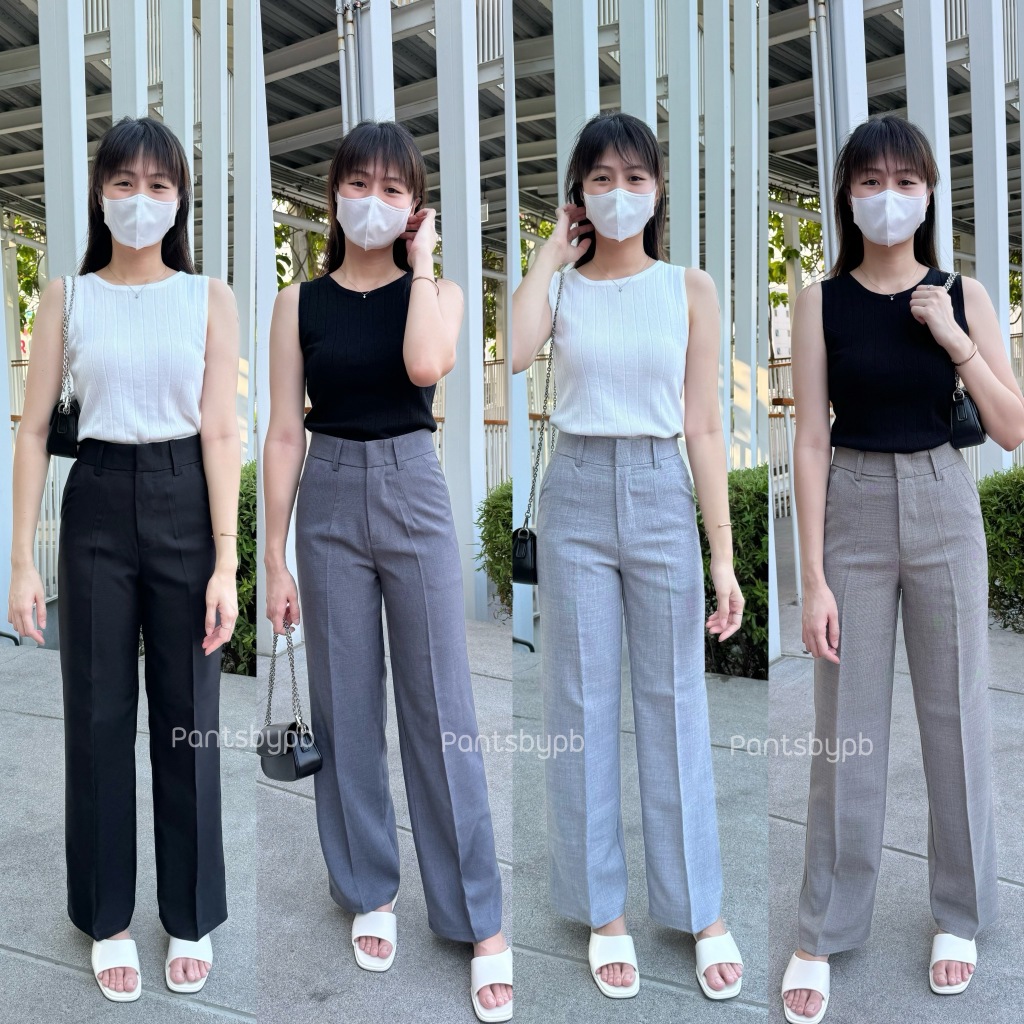รุ่นเมล่อน | กางเกงกระบอกยาว เอวสูง ตะขอหน้า ความยาว 40 นิ้ว กางเกงพรางหุ่น กางเกงใส่ทำงาน