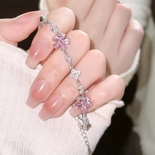 COD-ในไทย💖สร้อยข้อมือ ประดับโบว์ รูปดอกซากุระ สีชมพูสร้อยข้อมือ INSสไตล์เกาหลี สำหรับผู้หญิง เพทาย โลหะผสม ไม่ตกสี-kri