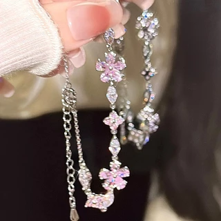 COD-ในไทย💖สร้อยข้อมือ ประดับโบว์ รูปดอกซากุระ สีชมพูสร้อยข้อมือ INSสไตล์เกาหลี สำหรับผู้หญิง เพทาย โลหะผสม ไม่ตกสี-kri