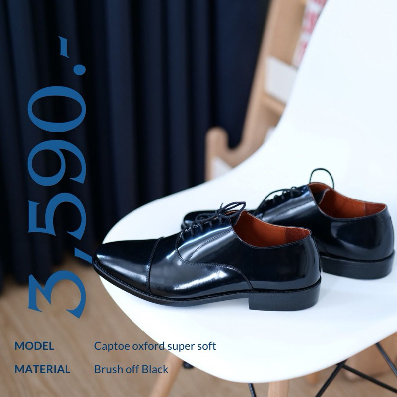 captoe oxford black semi premium รองเท้าแบบผูกเชือกออคฟอด