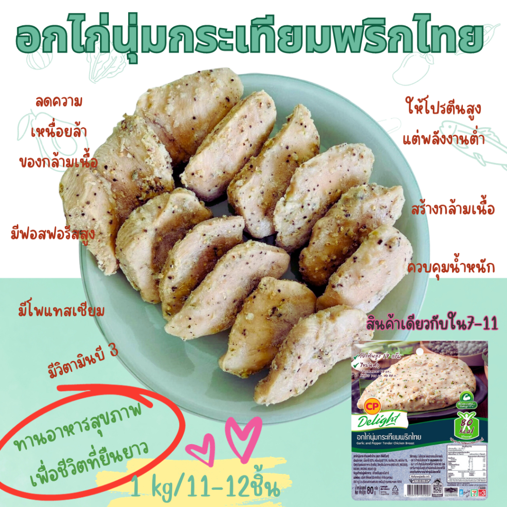 💥โค้ดส่งฟรี💥CPอกไก่นุ่มกระเทียมพริกไทย 1 kg 11-13 ชิ้น <เวฟ3-4นาทีก่อนทาน> ตัวเลือก1-4ตัวเดียวกับใน7