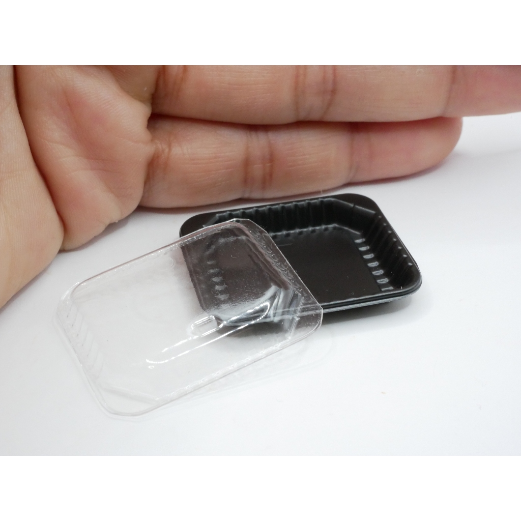 กล่องใส่อาหารจิ๋ว พร้อมฝาครอบ (B02) ทรงสี่เหลี่ยม มี 1 ช่อง สีดำ กล่องพลาสติก กล่องข้าวญี่ปุ่นจิ๋ว ของจิ๋ว ของตกแต่ง