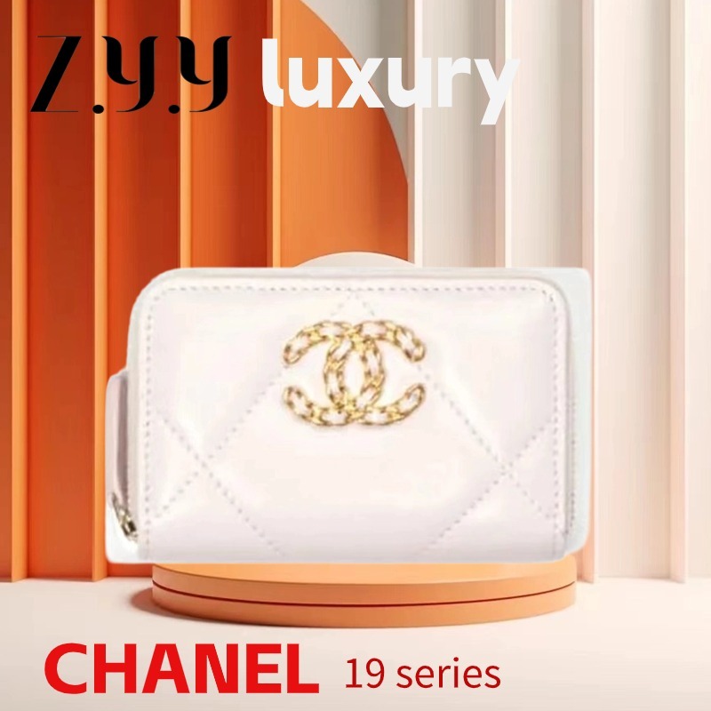New Hot  ราคาพิเศษ Ready Stock 100% ของแท้  CHANEL/Chanel 19 Series /หนังแกะ/หัวเข็มขัดสีทอง/กระเป๋าใส่เหรียญ