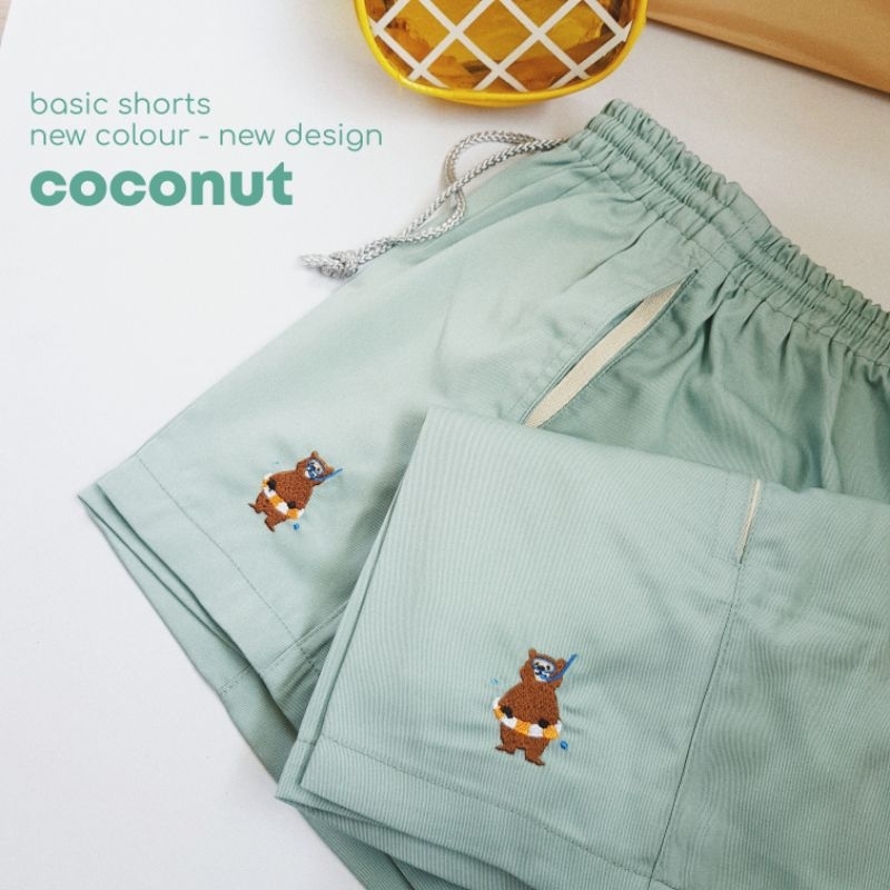 Basic shorts กางเกงขาสั้นเอวยางยืดผ้า Cotton - ลายปัก Diver bear