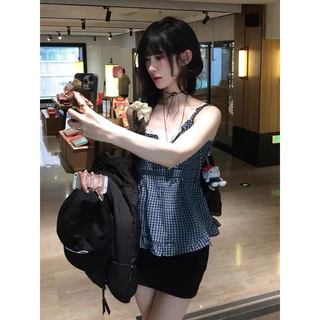 BY IRA พร้อมส่ง (23051) Piattern mini dres มินิเดรสสายเดี่ยวลายสก็อตสุดน่ารัก สม็อคหลัง