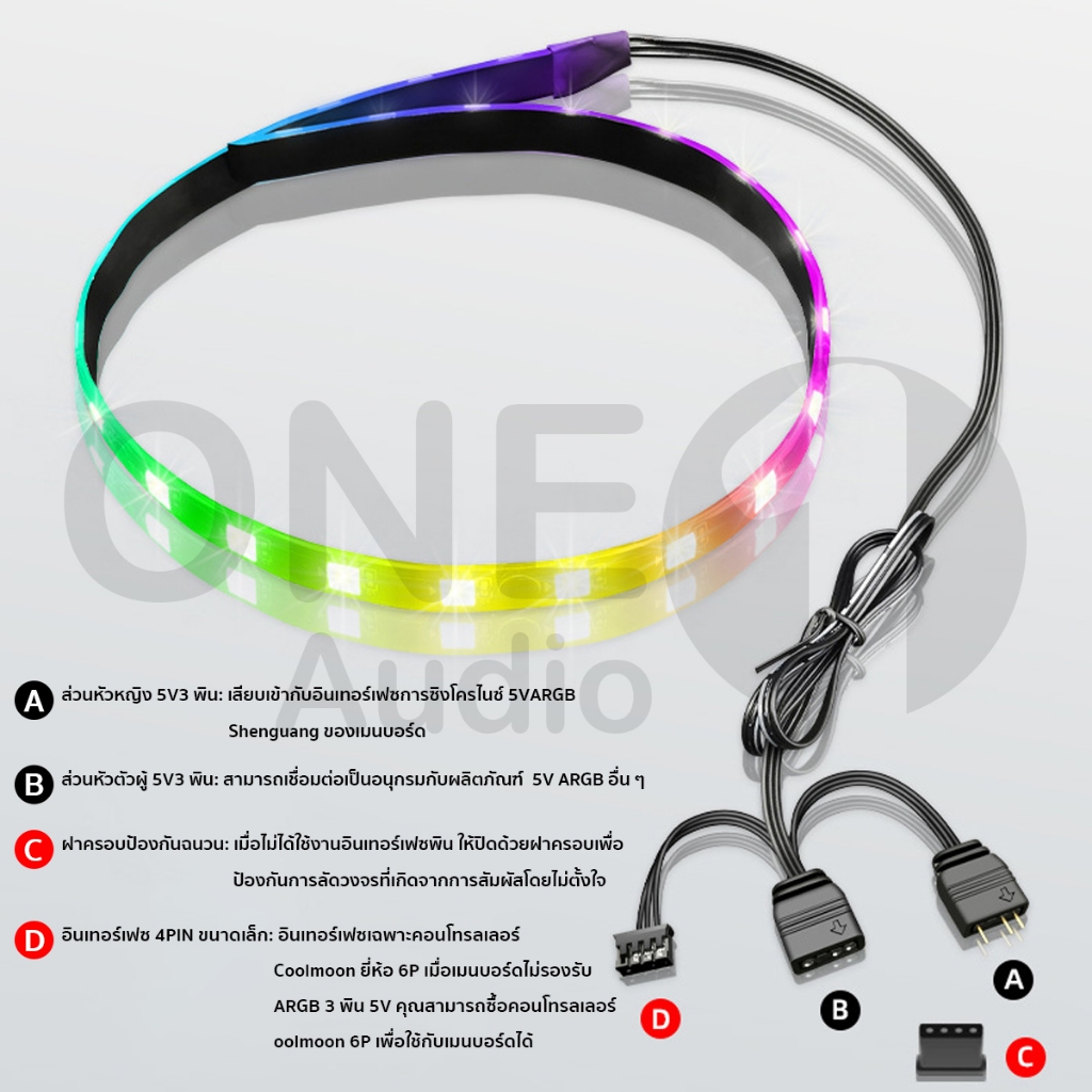 OneAudio Coolmoon แถบไฟ LED แม่เหล็ก ยาว 40 ซม. 5V Argb แชสซีริ้วสายไฟ SATA 3PIN หลอดไฟ RGB คอมพิวเตอร์เดสก์ท็อป