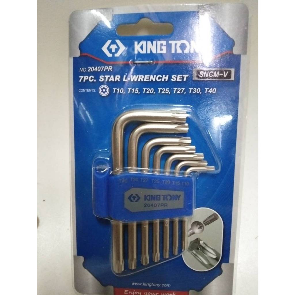 KINGTONY ประแจหัวท็อคตัวแอล 7 ตัวสั้น 20407PR  ประกอบด้วยขนาด ประแจ (T10,T15,T20,T27,T30,T40) ของแท้