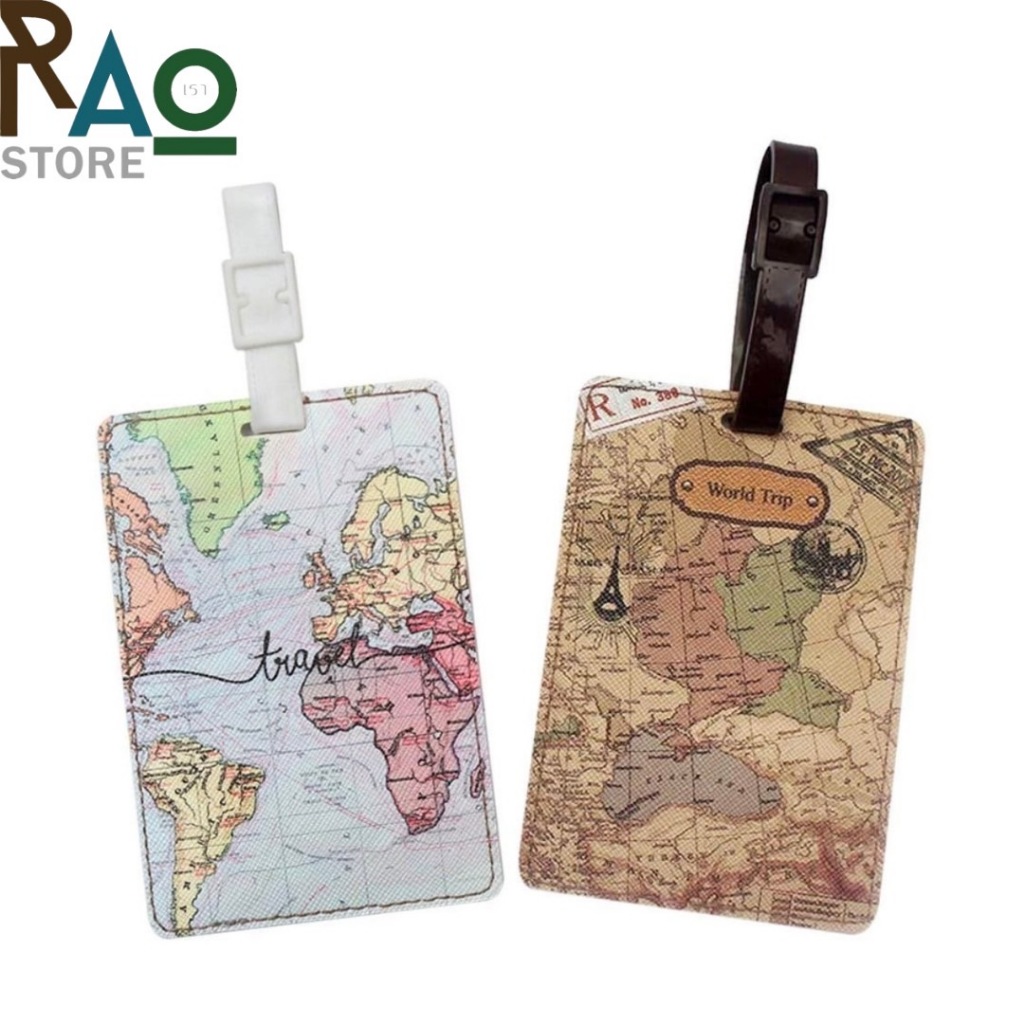 Rao Store พร้อมส่ง ป้ายแท็กห้อยกระเป๋าเดินทาง แท็กป้ายชื่อ วัสดุหนังPU สายเป็นพลาสติก ดีไซน์ลายแผนที่ ลายเทป - รูปที่ 2