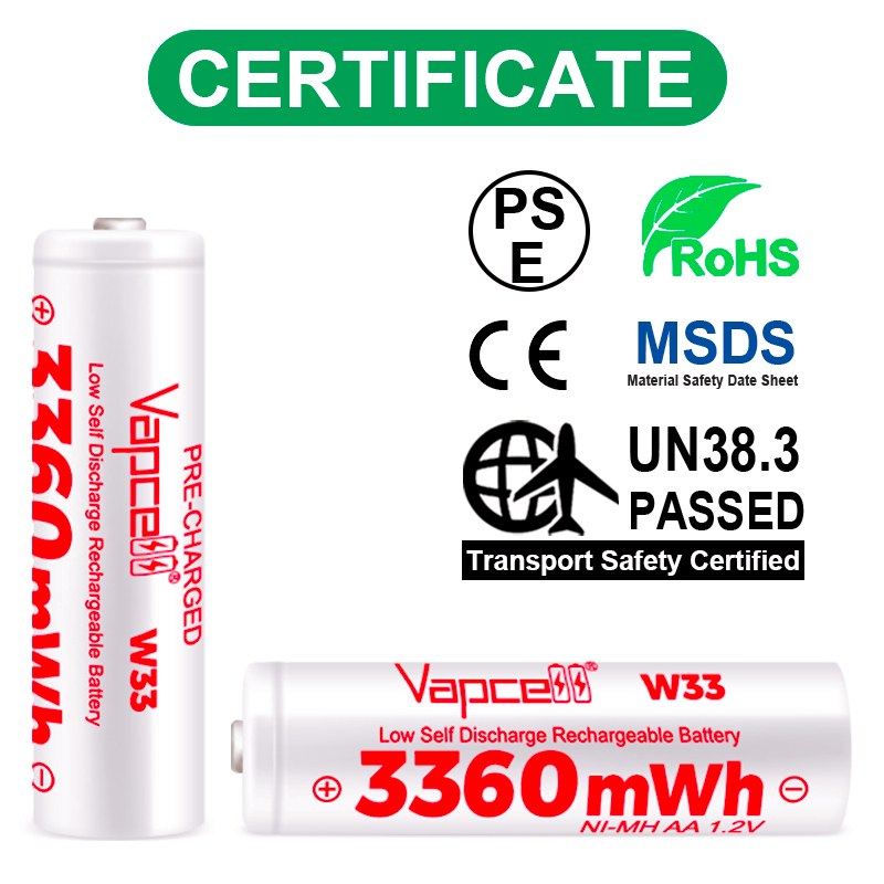 [หัวนูน] Vapcell W33 ถ่านชาร์จ  NI-MH  AA  1.2V 3360mWh