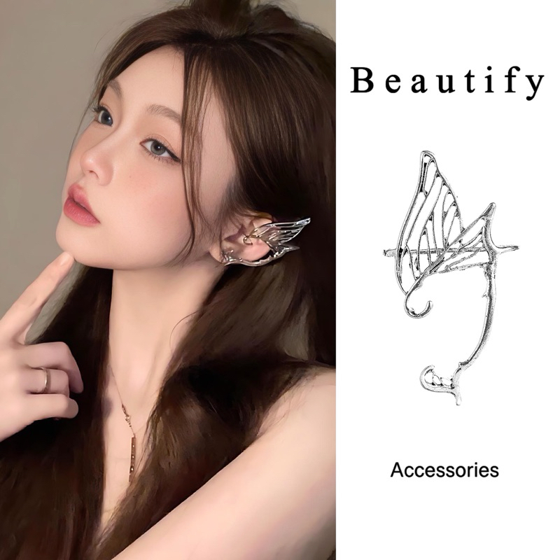 𝓑𝓮𝓪𝓾𝓽𝓲𝓯𝔂 ต่างหูแฟชั่นรูปปีกผีเสื้อครอบใบหูดีไซน์โดดเด่นเพิ่มความอลังการให้กับชุด