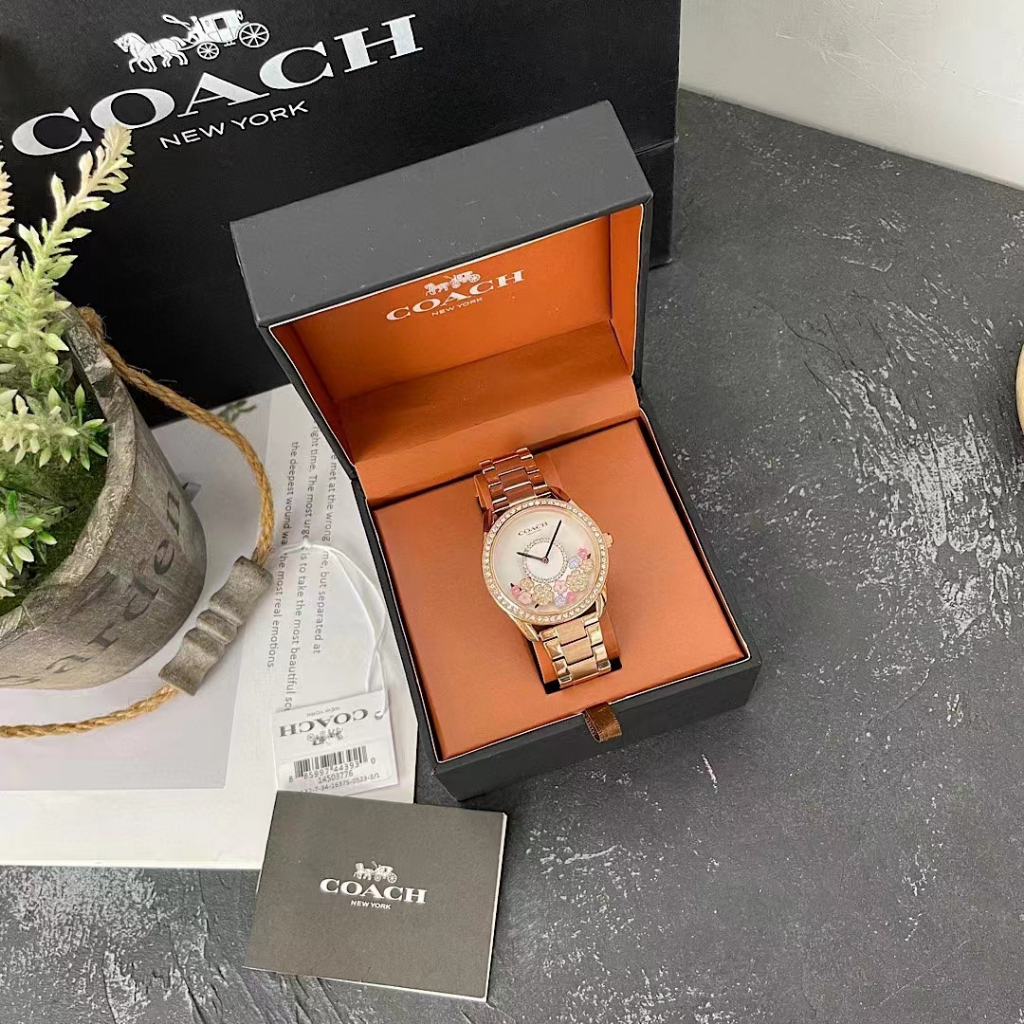 F.A COACH สินค้าใหม่คะ จานหมุนที่สนุก นาฬิกาผู้หญิง หน้าปัดเพชร และสายสแตนเลสคะ 14503775 14503776 36MM