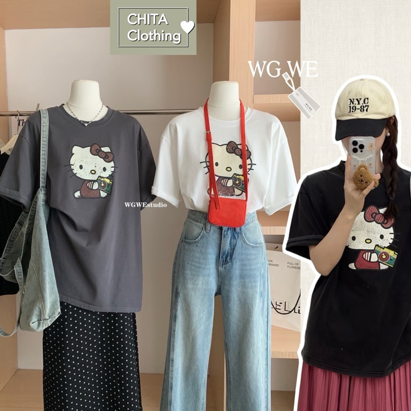 7995#เสื้อยืดคอกลม แขนสั้นสกรีนลายการ์ตูน ด้านหน้า ทรงหลวมๆ เนื้อผ้าดี TAG WG.WE