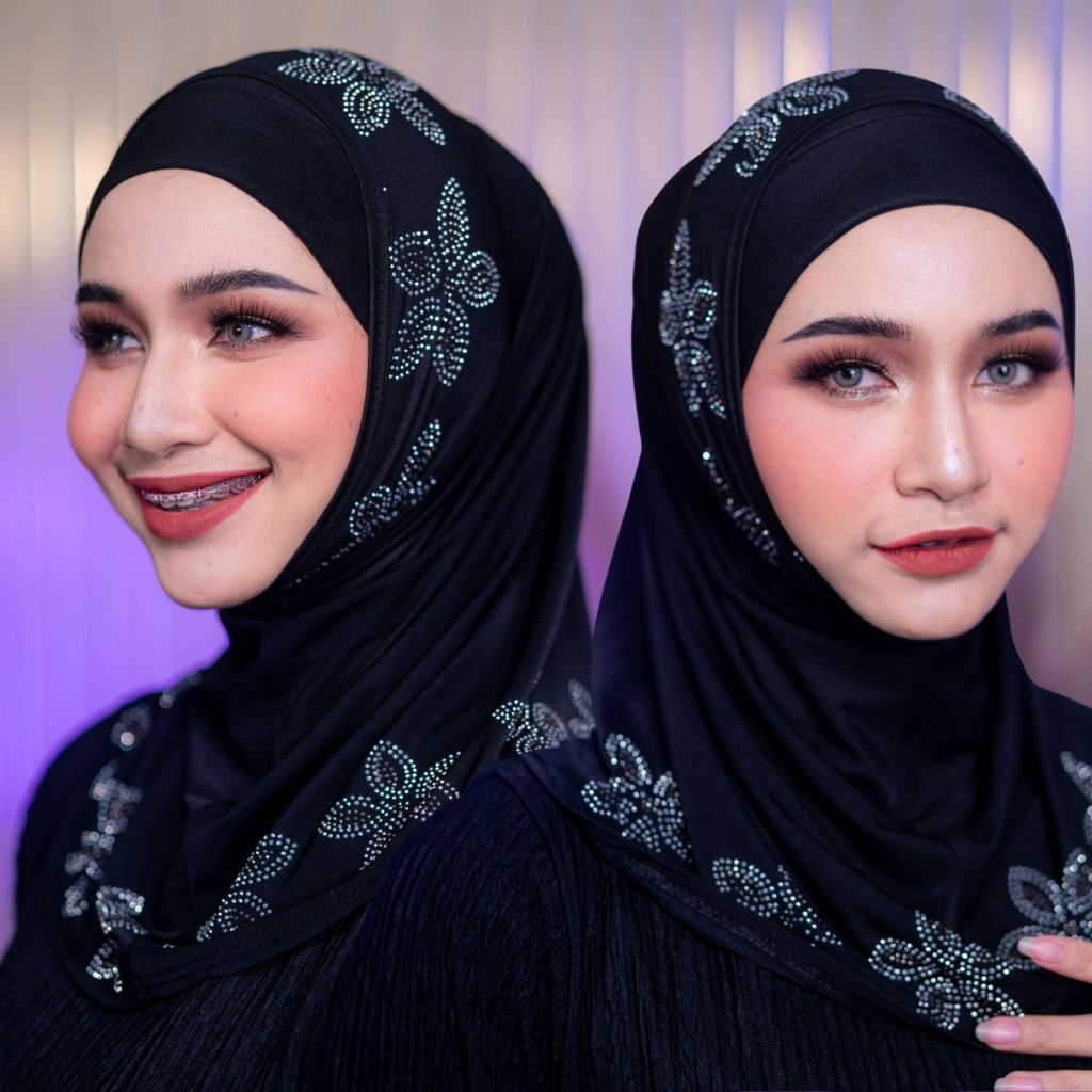 ผ้าคุลมแม่ลูก 2 ชิ้น ลายดอก เนื้อผ้าใส่สบายไม่ร้อน เหมาะสำหรับใส่รายอออกงานอิสลามHL67 รุสมีนีมุสลิม