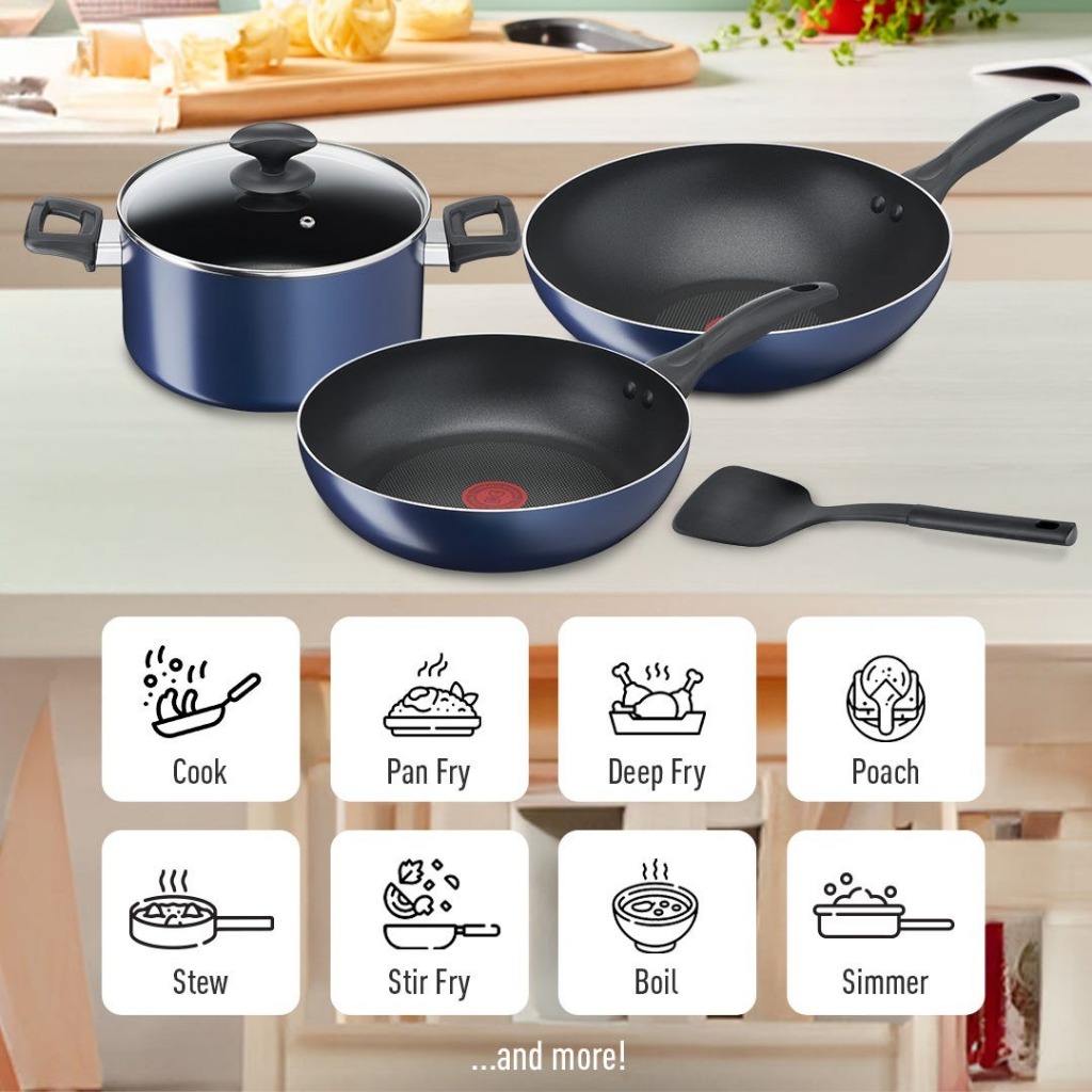 TEFAL ชุดเซ็ตหม้อกระทะ Clean Cook 5 ชิ้น กระทะ 2 ชิ้น + หม้อพร้อมฝาแก้ว + ตะหลิว รุ่น B266S595 ราคา ถูกที่สุด ดีลบีเคเค แกลเลอรีภาพที่ 3