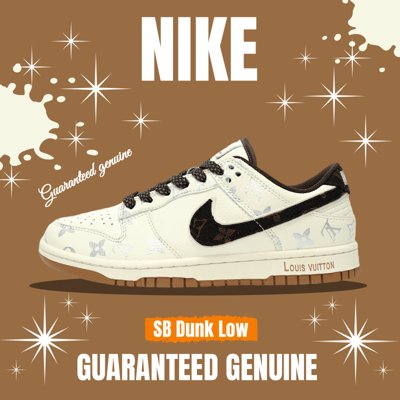 （จัดส่งฟรี）Louis Vuitton x Nike SB Dunk Low"Beige/Sliver/Brown LV" รองเท้าผ้าใบ รองเท้า nike DQ1098-341