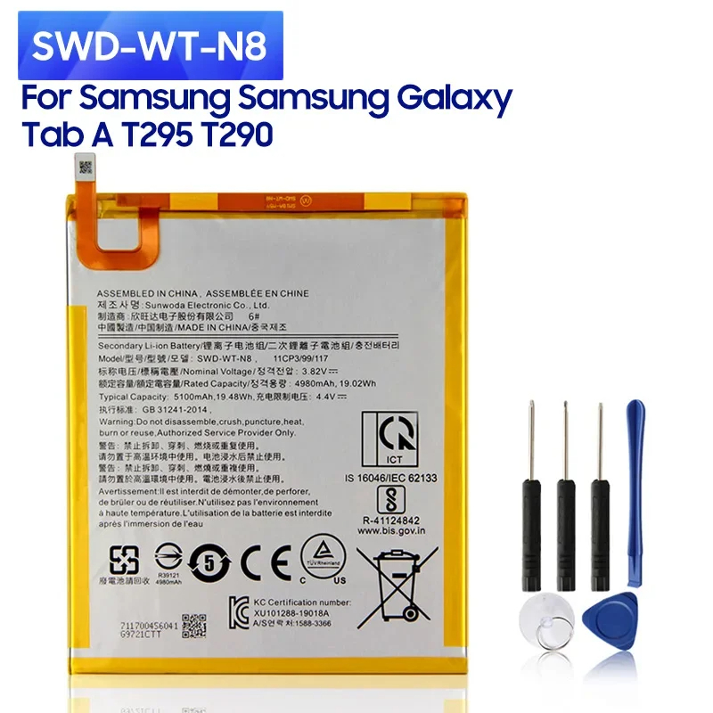 แบตเตอรี่ แท้ SWD-WT-N8 แท็บเล็ต สำหรับ Samsung Galaxy Tab T295 T290 ความจุแบตเตอรี่ 5100mAh+ชุดไขควงถอดฟรี ส่งตรงในไทย