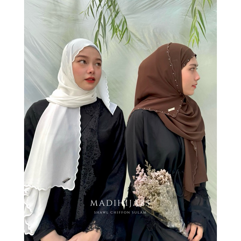 SHAWL CHIFFON SULAM ผ้าชีฟองปักเวิอค์ ติดเพชรขอบ พันยาว