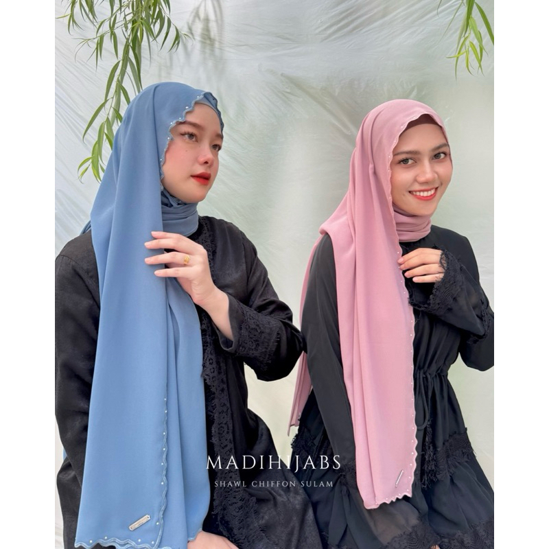 SHAWL CHIFFON SULAM ผ้าชีฟองปักเวิอค์ ติดเพชรขอบ พันยาว