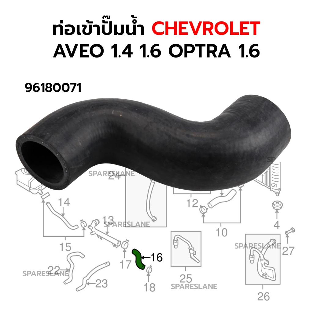 ท่อเข้าปั๊มน้ำ CHEVROLET AVEO 1.4 1.6 OPTRA 1.6 96180071