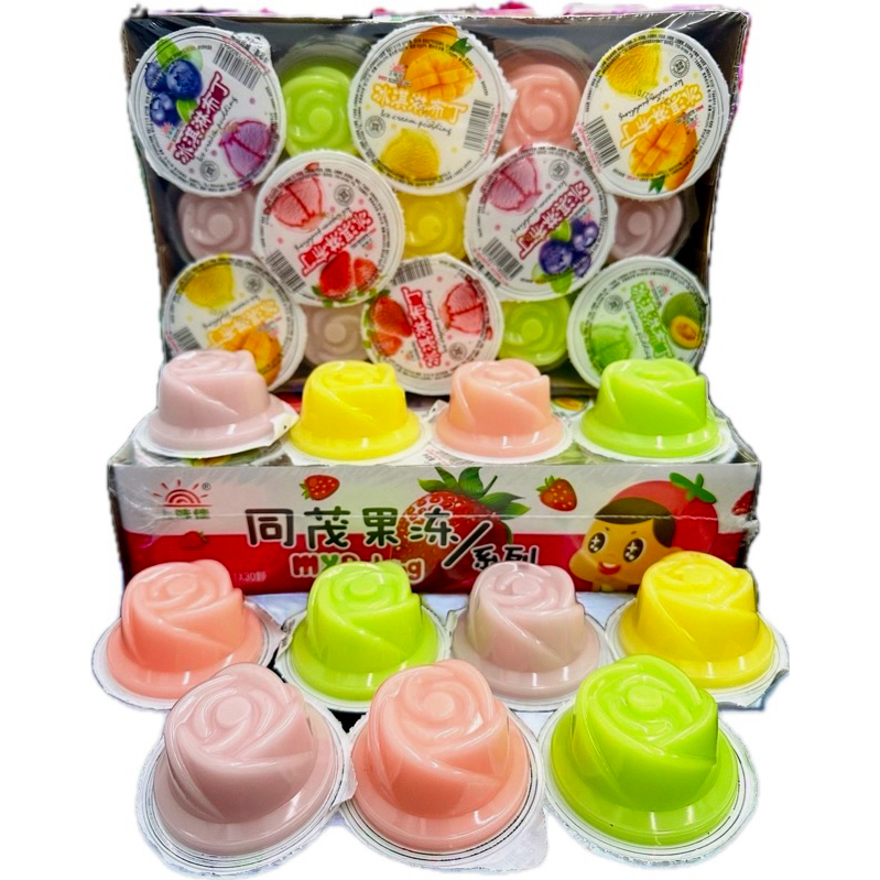 พุดดิ้งถ้วยกุหลาบรสผลไม้รวมหนึ่งแพ็คบรรจุ30ชิ้นราคา105บาท