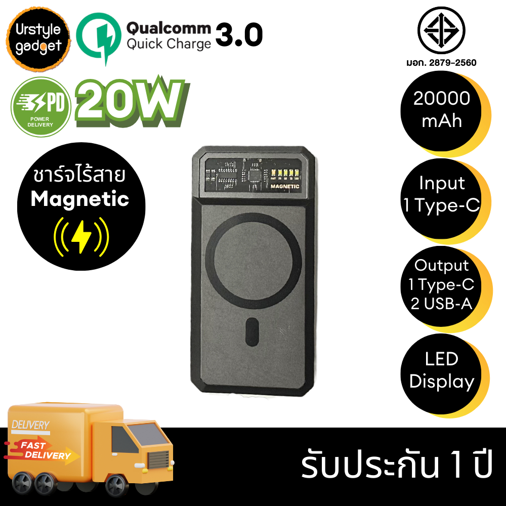 Eloop Orsen EW55 แบตสำรองไร้สาย Wireless PowerBank Magnatic 20000mAh รองรับ MagS*fe, QC3.0 & PD (20W