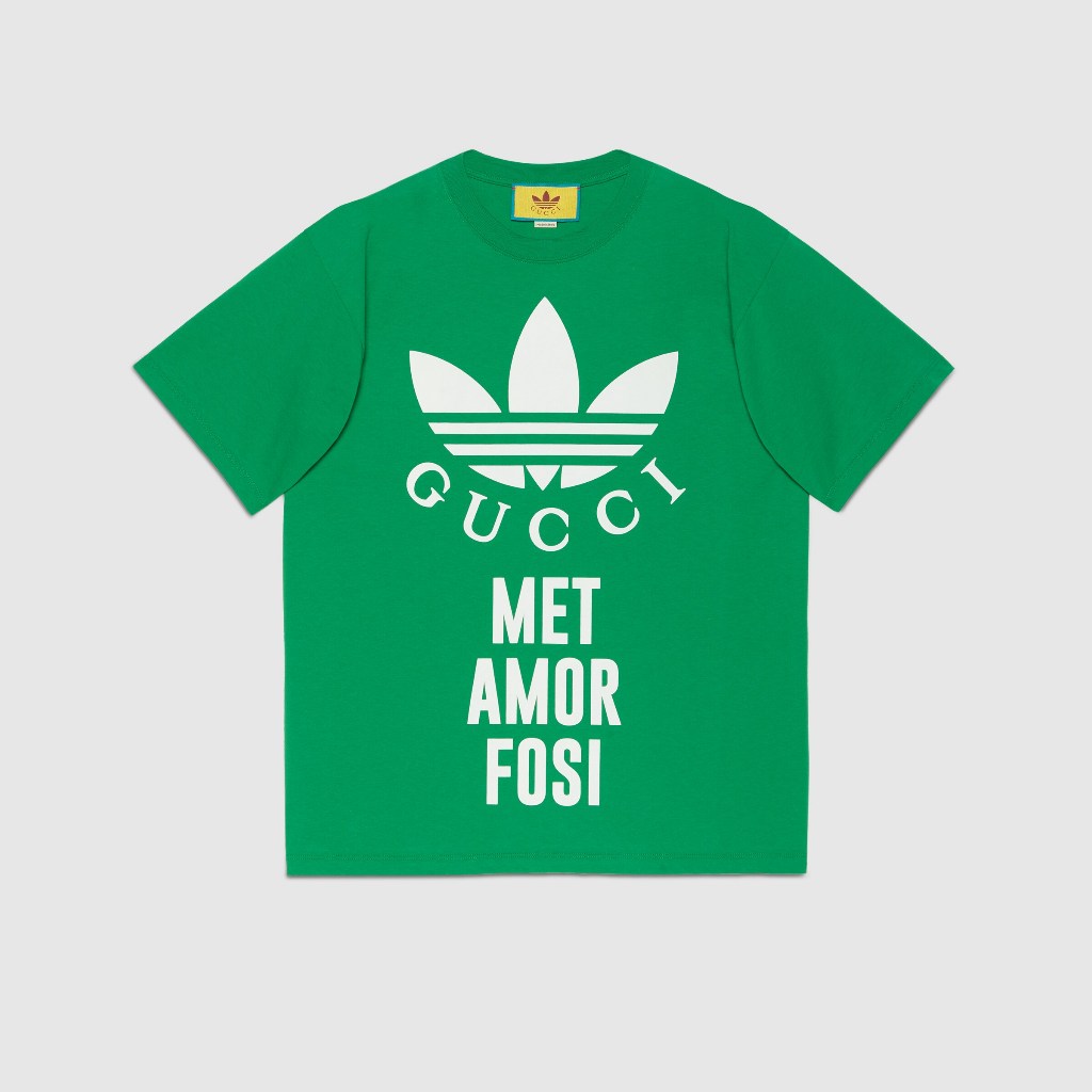 Gucci x Adidas เสื้อยืดคอกลม รุ่น Cotton Jersey T-Shirt Green Code: 616036 XJEW3 3129