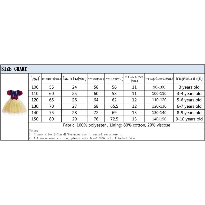 🦄UNICORN4KIDS🦄พร้อมส่ง🇨🇷 ชุดสโนว์ไวท์เด็ก ชุดเจ้าหญิงสโนว์ไวท์ Snow White no.v10