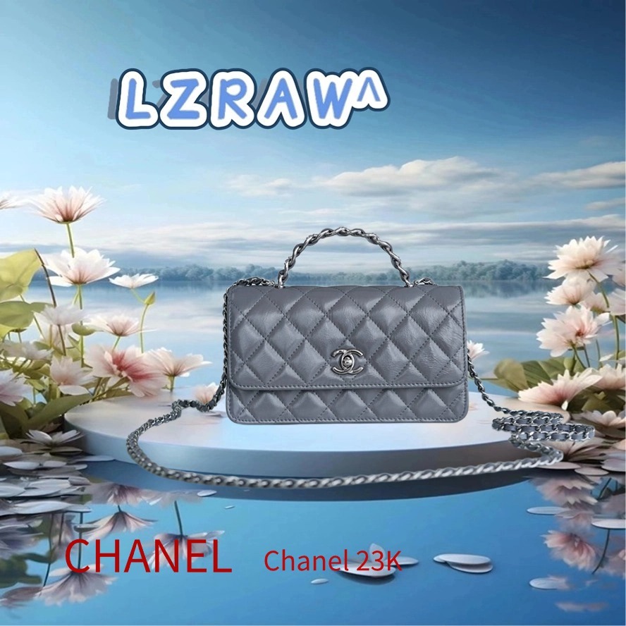 Hot 👜 chanel 23K containing handle rhinestone WOC Dark gray shopeeถูกที่สุด💯