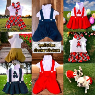 ชุดนักเรียนแมว ชุดนักเรียนสุนัข สินค้าพร้อมส่ง