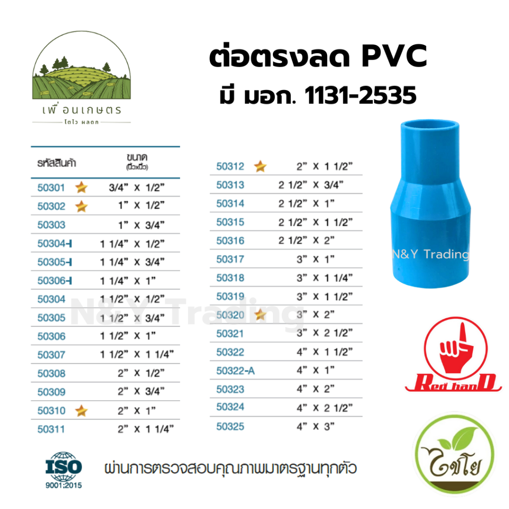 ต่อตรงลด PVC ตรามือ มาตรฐาน มอก. 1131-2535