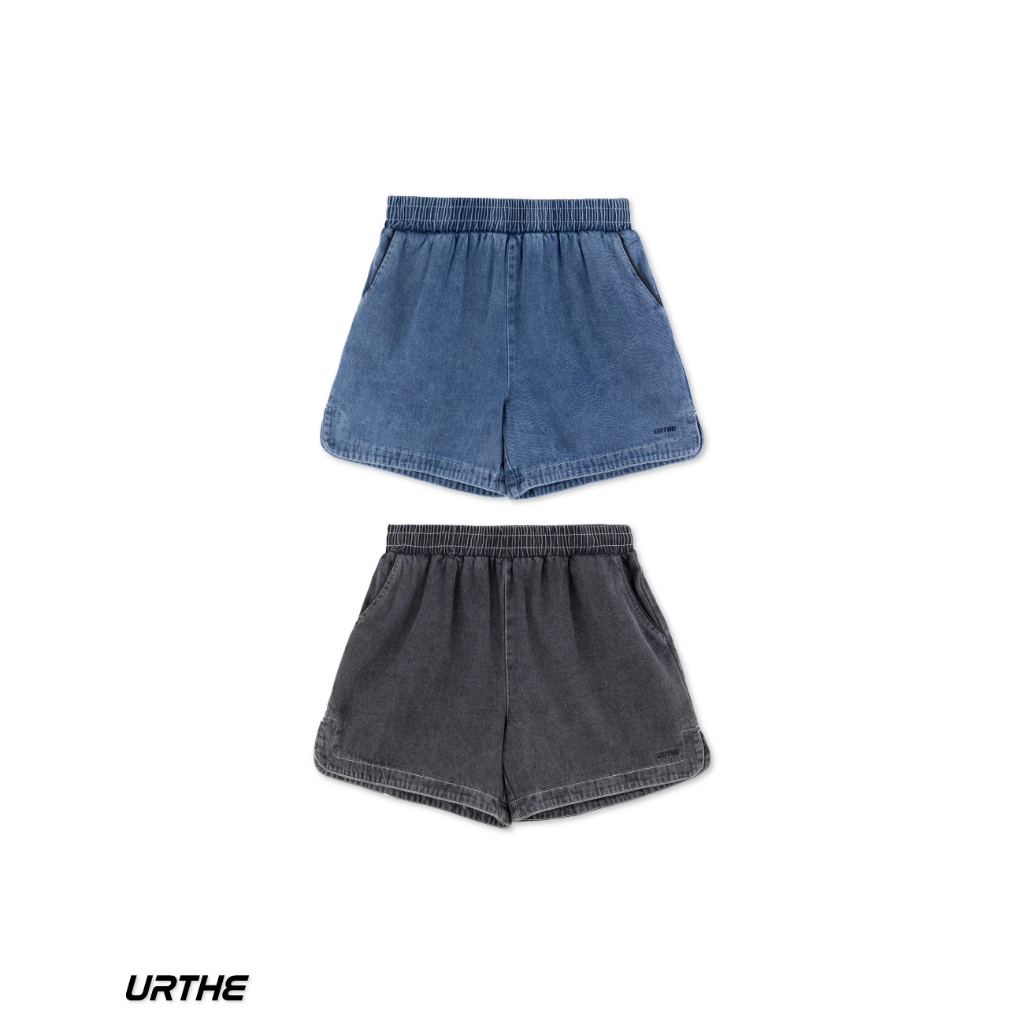 URTHE - กางเกงยีนส์ ขาสั้น สีฟอก รุ่น GIRL DENIM SHORTS