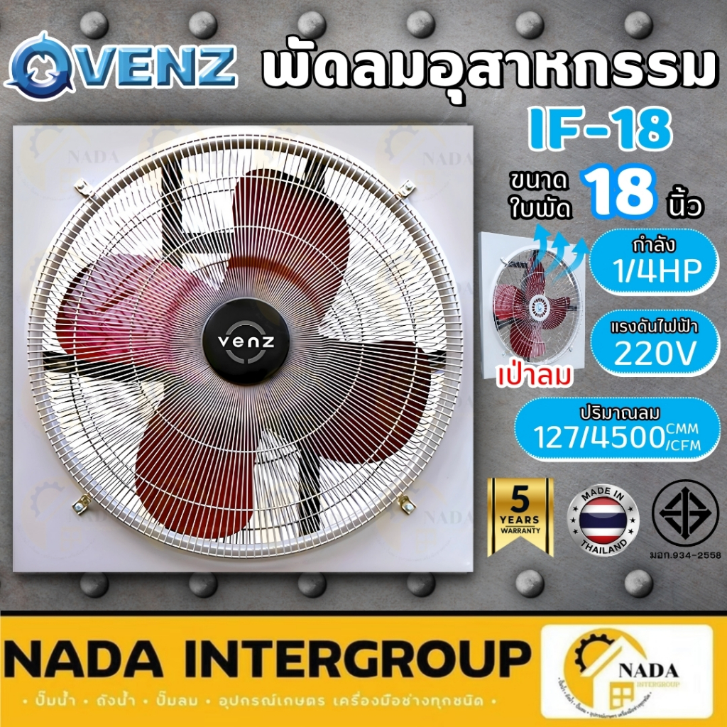 🎉แท้ ส่งไว🎉VENZ พัดลมอุตสาหกรรมใบแดง รุ่น IF-18 ขนาด 18 นิ้ว ตะแกรงหน้า-หลัง พัดลมอุตสาหกรรม พัดลมใบแดง IF18 หน้าเป่า