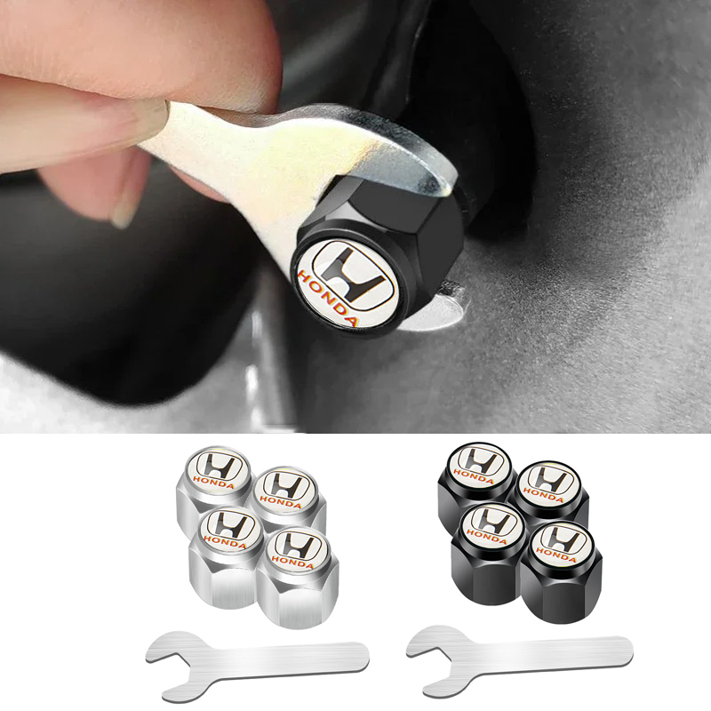 โลโก้รถยนต์ฮอนด้าฝาครอบวาล์วยางรถยนต์ 4pcs/set Alloy Car Wheel Tire Valve Stem Cap Accessories For Honda with a wrench