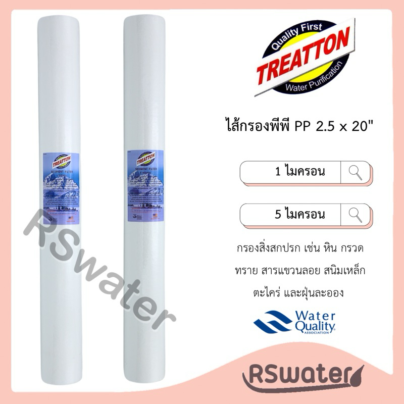 Treatton [4 ชิ้น] ไส้กรองน้ำพีพี 20 นิ้ว 1 / 5 ไมครอน กรองหยาบ ตู้กดน้ำหยอดเหรียญ PP Sediment Filter 20"