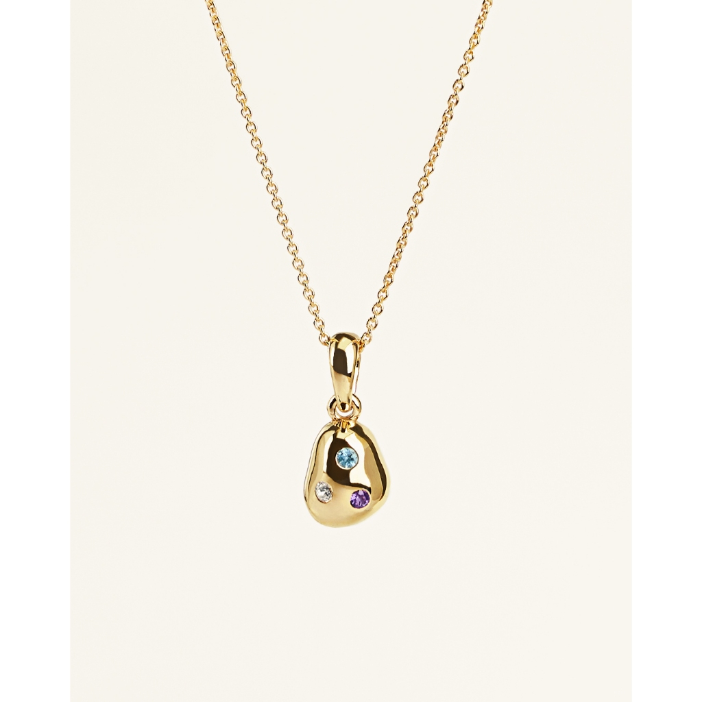 [Open on Museum] Freckle Gems Necklace สร้อยคอเงินแท้ใส่ประจำ พร้อมจี้เงินแท้ประดับพลอย 3 สี 3 ชนิด