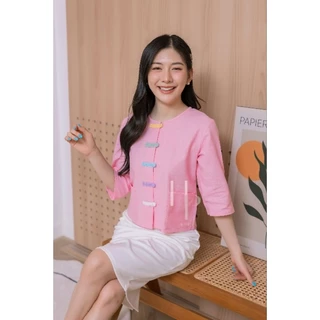 เสื้อผ้าฝ้ายเนื้อนุ่ม กระดุมหลากสี พาสเทลน่ารักสดใส