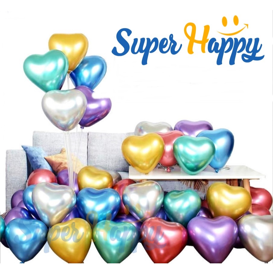 ลูกโป่งหัวใจเมทัลลิก ขนาด10 นิ้ว สีโครเมี่ยม(set 5/10 ลูก) สําหรับตกแต่งเวที ปาร์ตี้