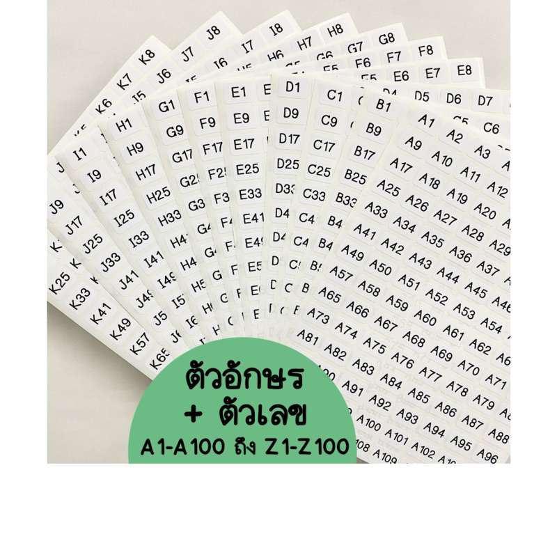 สติกเกอร์ ตัวอักษร+เลข ตัวละ100ดวง สี่เหลี่ยม13x19มม. ไดคัทแล้ว ไม่กันน้ำ