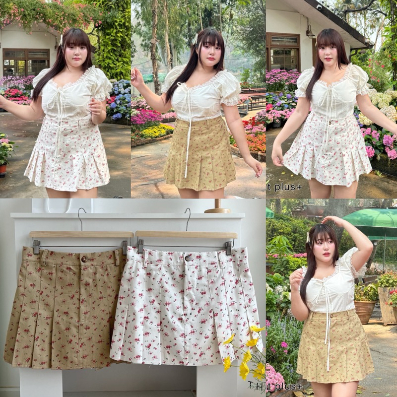 กระโปรงลายดอก (รุ่นจีบรอบ) กระโปรงสาวอวบ เอว32-46นิ้ว (มีไซซ์) plussize
