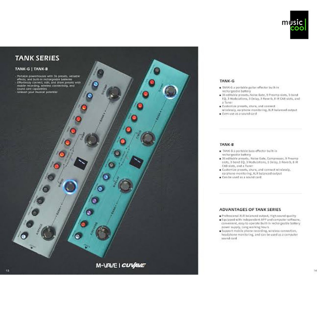 M-vave เอฟเฟคกีตาร์ รุ่น Tank-G Rechargeable Multi Effects Pedal 36 Presets,9 Preamp Slot,3-Band EQ,
