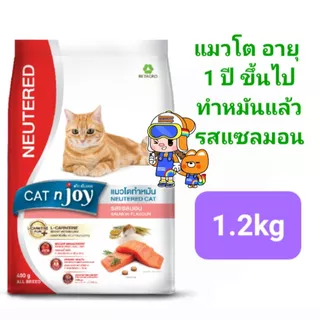 Cat n joy 1.2kg แค็ท เอ็นจอย อาหารแมว แสนอร่อย ครบ 10 สูตร Neutered Hairball ทำหมัน รสแซลมอน คุณภาพ ถุงขนาด 1.2 กก