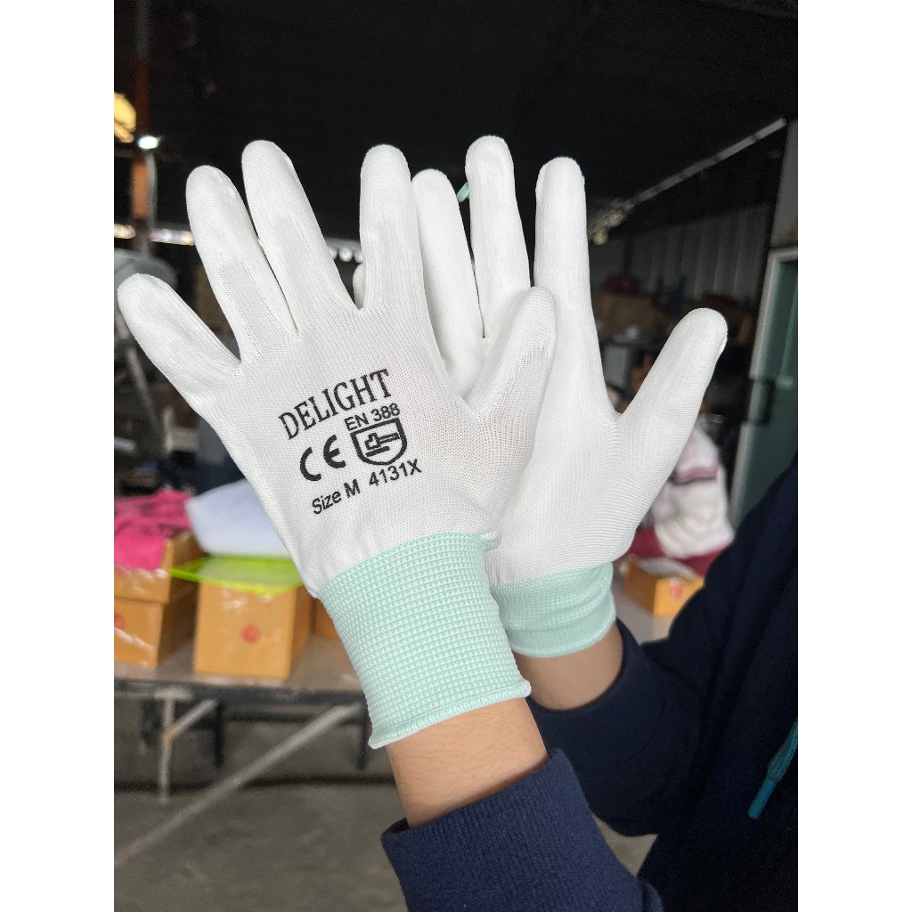 3M ถุงมือ PU เคลือบเต็มฝ่ามือ,(คู่ละ15บ.) ถุงมือไนล่อน เคลือบPU (ราคา1คู่)