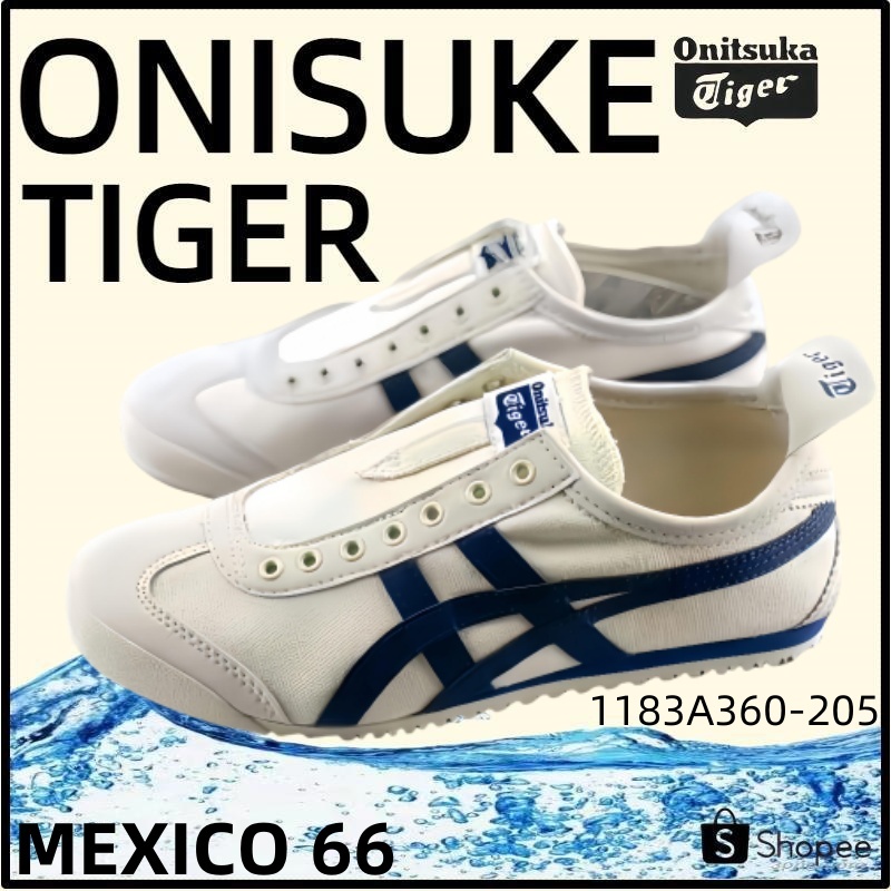 【ของแท้ 100%】Onitsuka Tiger Mexico 66 โอนิซึกะไทเกอร์ Beige/Midnight Blue 1183A360-205 Low Top slip-on