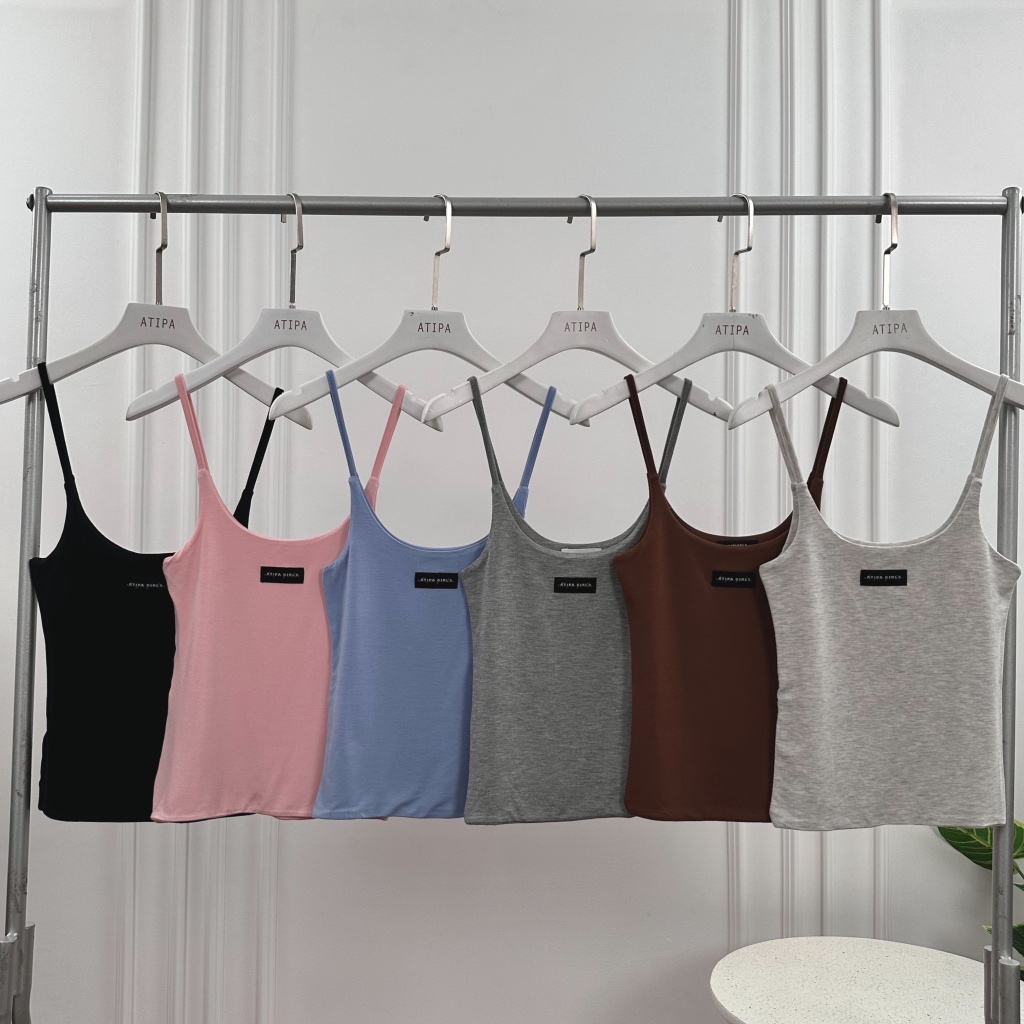 Atipashop - TOP FRENCHIE เสื้อสายเดี่ยว ปักลายโลโก้