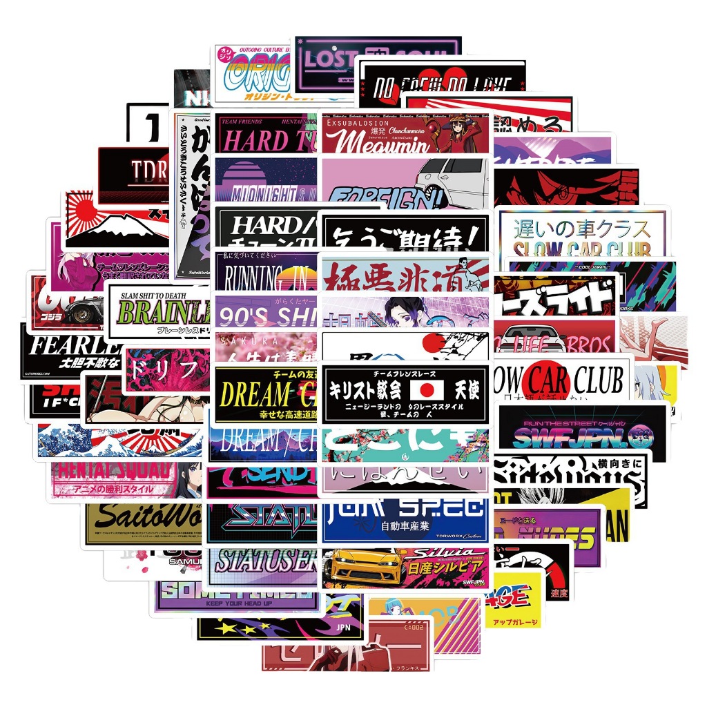 💥พร้อมส่ง💥ป้ายร้าน ญี่ปุ่น คำขวัญ โฆษณา การ์ตูน JDM DIY 60แผ่น anime LOGO sticker ดัดแปลง JAPAN