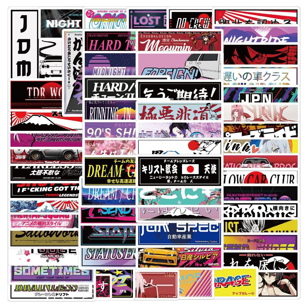 💥พร้อมส่ง💥ป้ายร้าน ญี่ปุ่น คำขวัญ โฆษณา การ์ตูน JDM DIY 60แผ่น anime LOGO sticker ดัดแปลง JAPAN