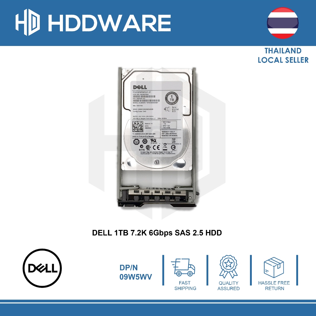 DELL 1TB 7.2K 6G SAS 2.5" 512n HDD // 9W5WV // 09W5WV // ST91000640SS // 9RZ268-150