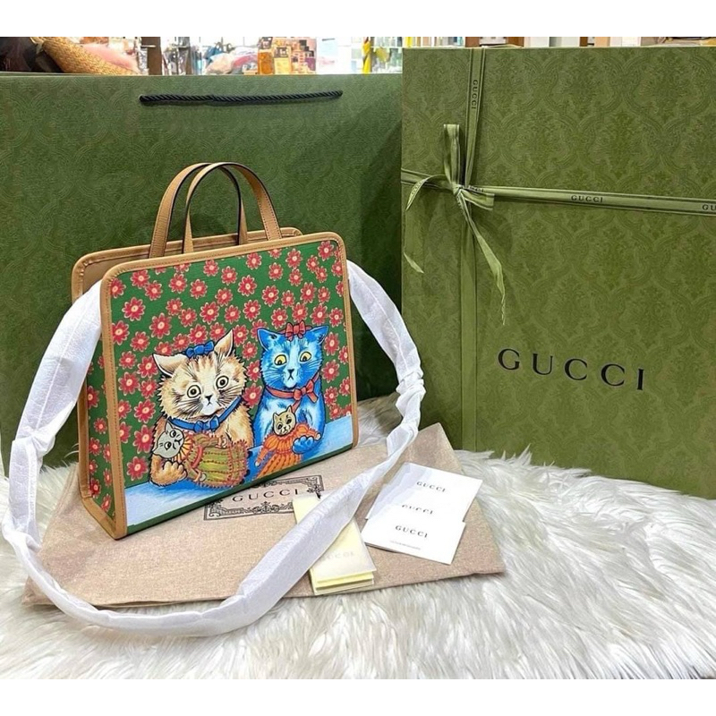 New #Gucci Tote (แมว)(แมว)cat family with strap full set no rec  🧧🧧 32,900฿