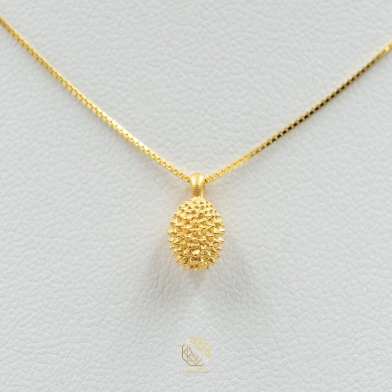 จี้ทุเรียนทองแท้ 99.99% หนัก 0.15g พร้อมสร้อยเงิน 925 ชุบทองลายโซ่กล่อง (ยาว 18นิ้ว)