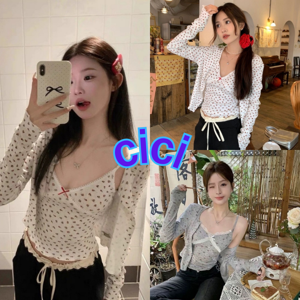 ส่งทันที Cici(J1007)ชุดSet เสื้อสายเดี่ยว+เสื้อคลุม ลายดอกไม้ มินิมอลมินิใจ ใส่แล้วได้ลุคคุณหนู ราคา ถูกที่สุด ดีลบีเคเค